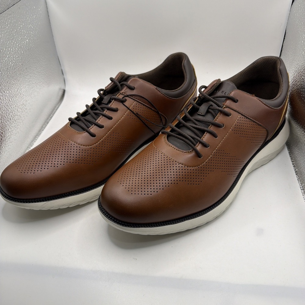 Perry Ellis Casual Shoes Men's Brown‎ Perforated Leather Lace-Up Dress Size 10.5